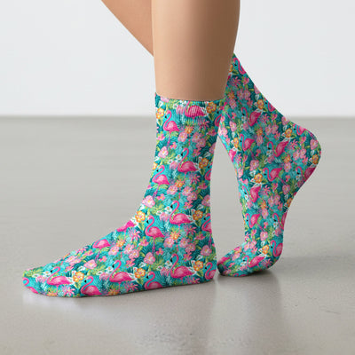Tropical Flamingo Floral Pattern Socks, Adult Socks for Men and Women