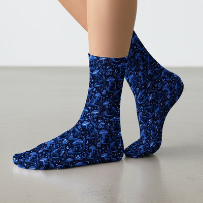 Celestial Black Cat Mushroom Pattern Socks, Adult Socks for Men and Women