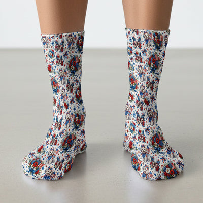 Patriotic Puppy Floral Bouquet Pattern Socks, Adult Socks for Men and Women