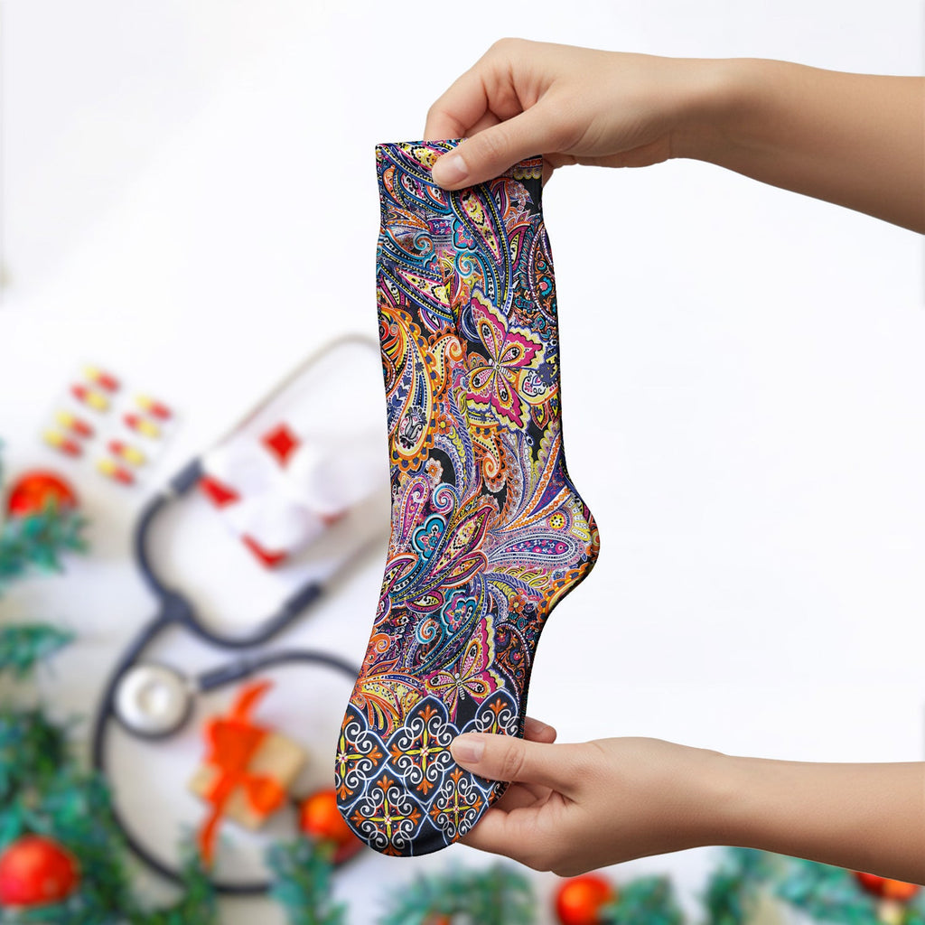Colorful Bohemian Paisley Floral Pattern Socks, Adult Socks for Men and Women