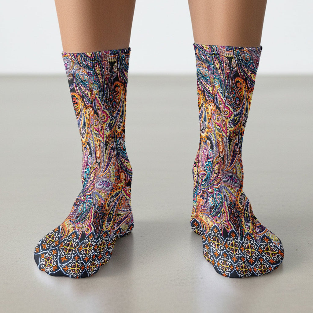 Colorful Bohemian Paisley Floral Pattern Socks, Adult Socks for Men and Women