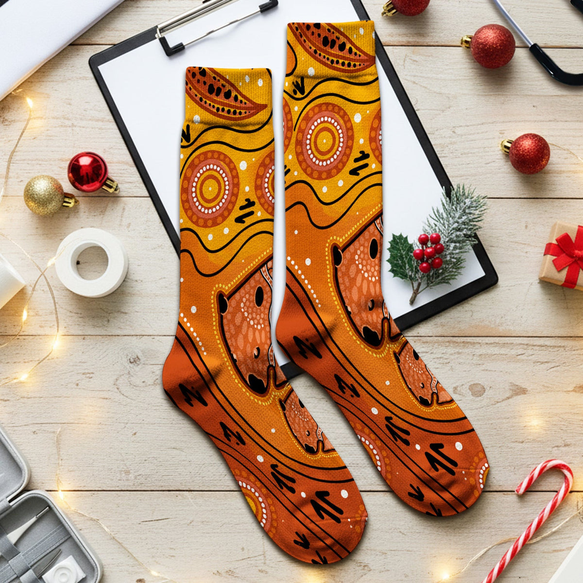 Australian Aboriginal Wombat Family Art Pattern Socks, Adult Socks for Men and Women