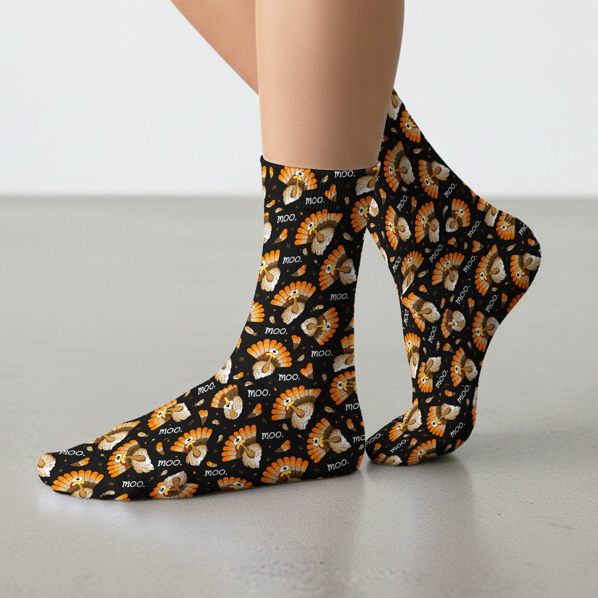 Funny Thanksgiving Moo Turkey Socks, Adult Socks for Men and Women