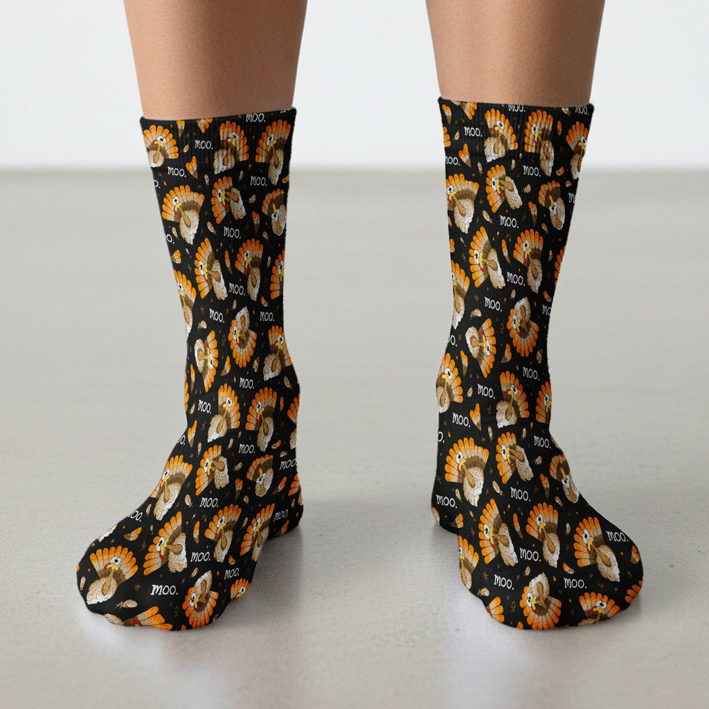 Funny Thanksgiving Moo Turkey Socks, Adult Socks for Men and Women