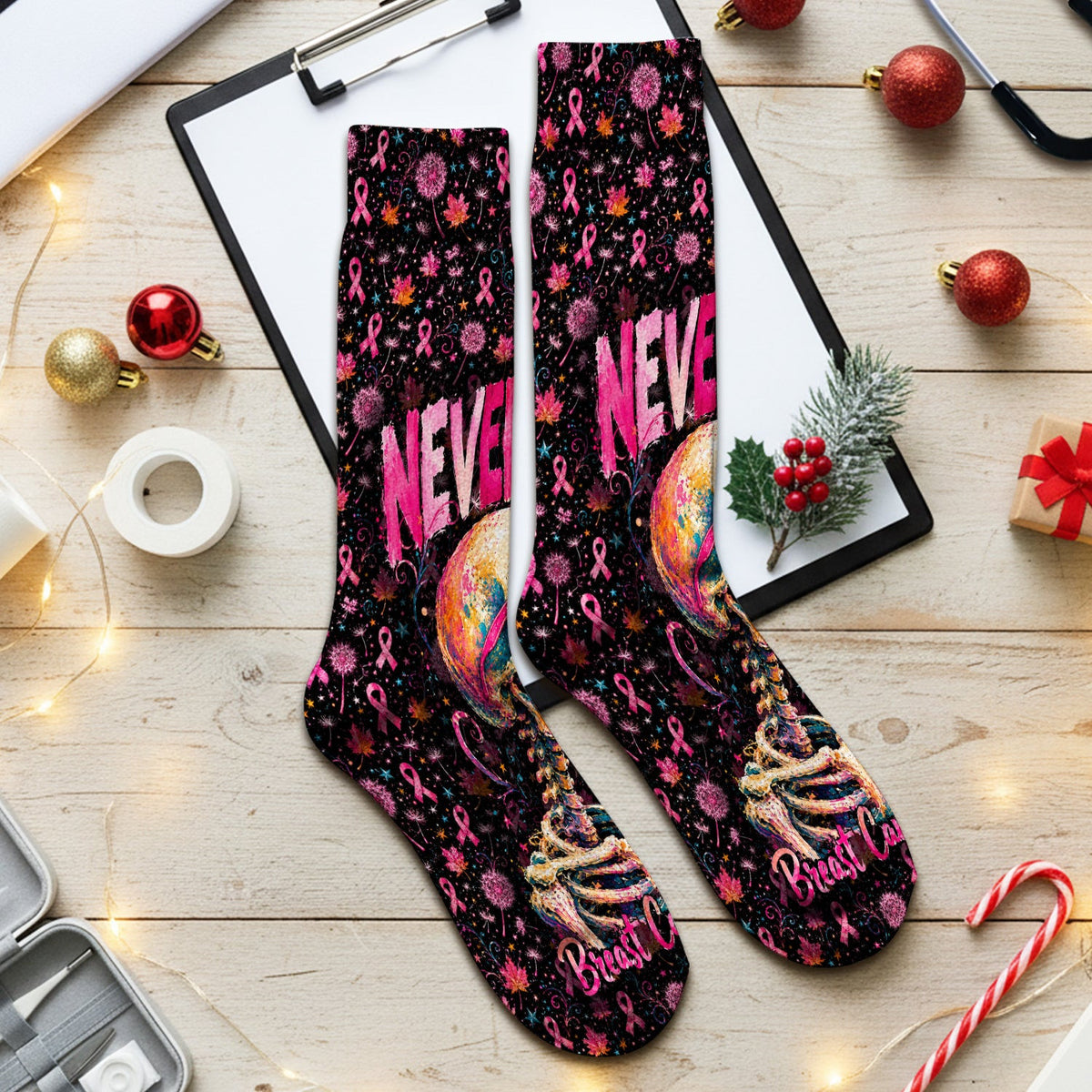 Meaningful Breast Cancer Awareness Skeleton Socks, Adult Socks for Men and Women