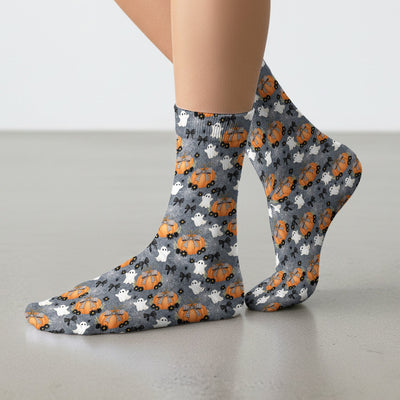 Cute Halloween Ghost And Pumpkin Socks, Adult Socks for Men and Women