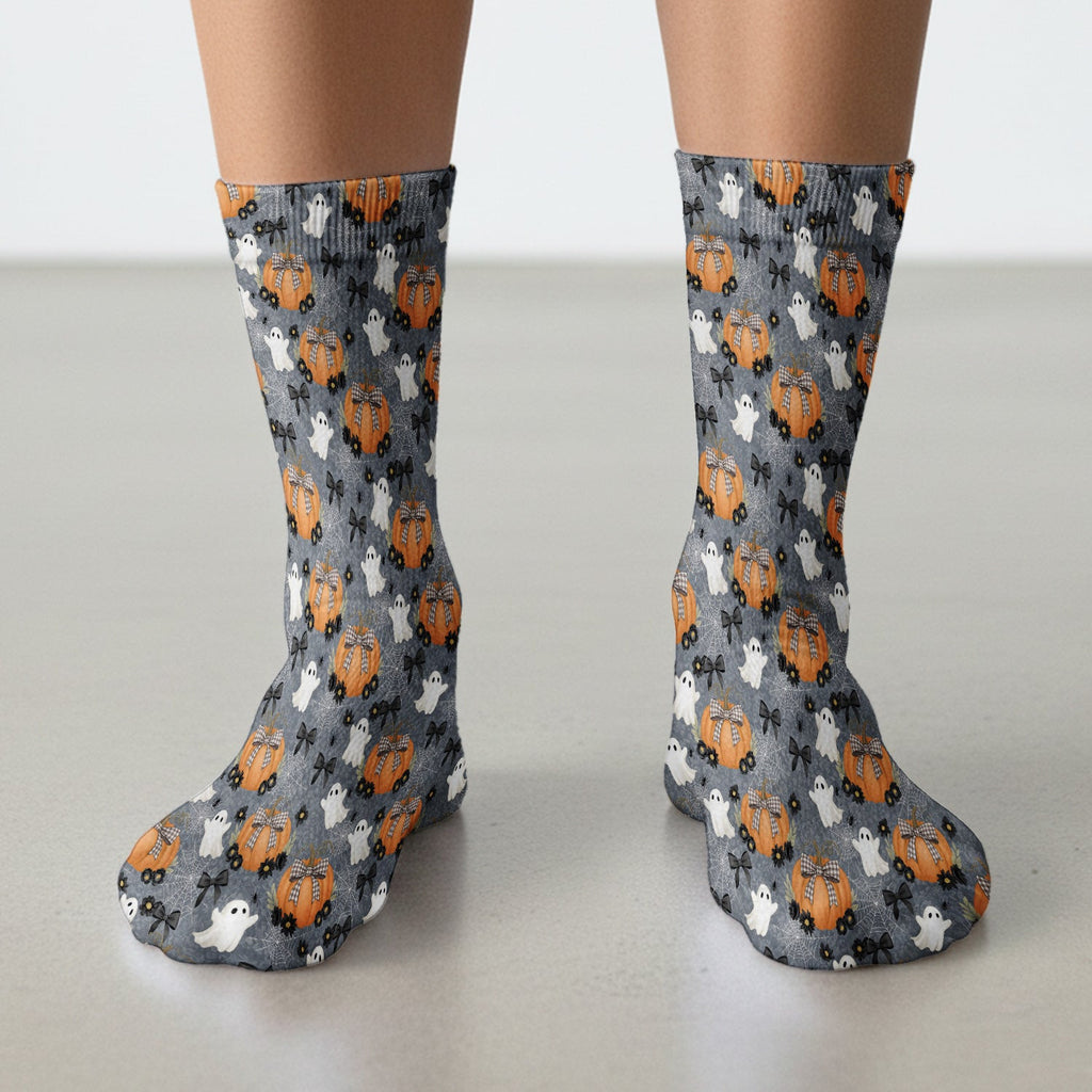 Cute Halloween Ghost And Pumpkin Socks, Adult Socks for Men and Women
