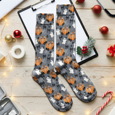Cute Halloween Ghost And Pumpkin Socks, Adult Socks for Men and Women