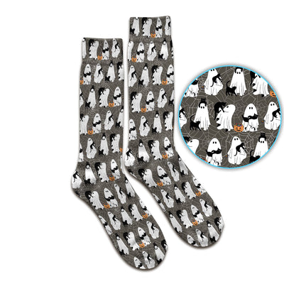 Black Cat and Ghost Print Socks, Adult Socks for Men and Women