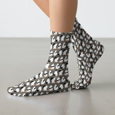 Black Cat and Ghost Print Socks, Adult Socks for Men and Women