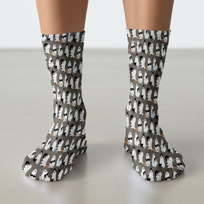 Black Cat and Ghost Print Socks, Adult Socks for Men and Women