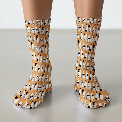 Black Cat and Ghost Print Socks, Adult Socks for Men and Women