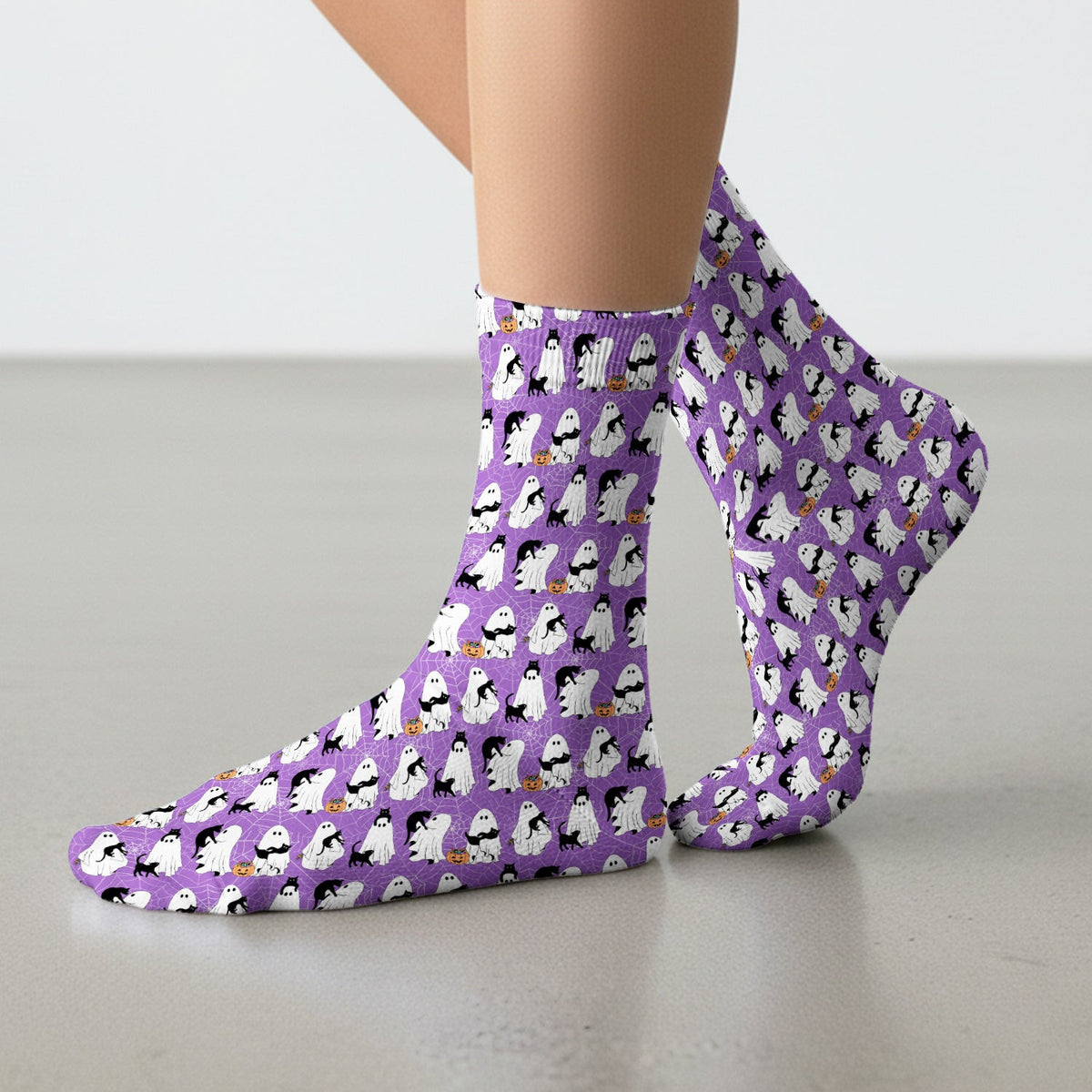 Black Cat and Ghost Print Socks, Adult Socks for Men and Women