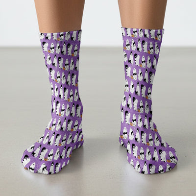 Black Cat and Ghost Print Socks, Adult Socks for Men and Women