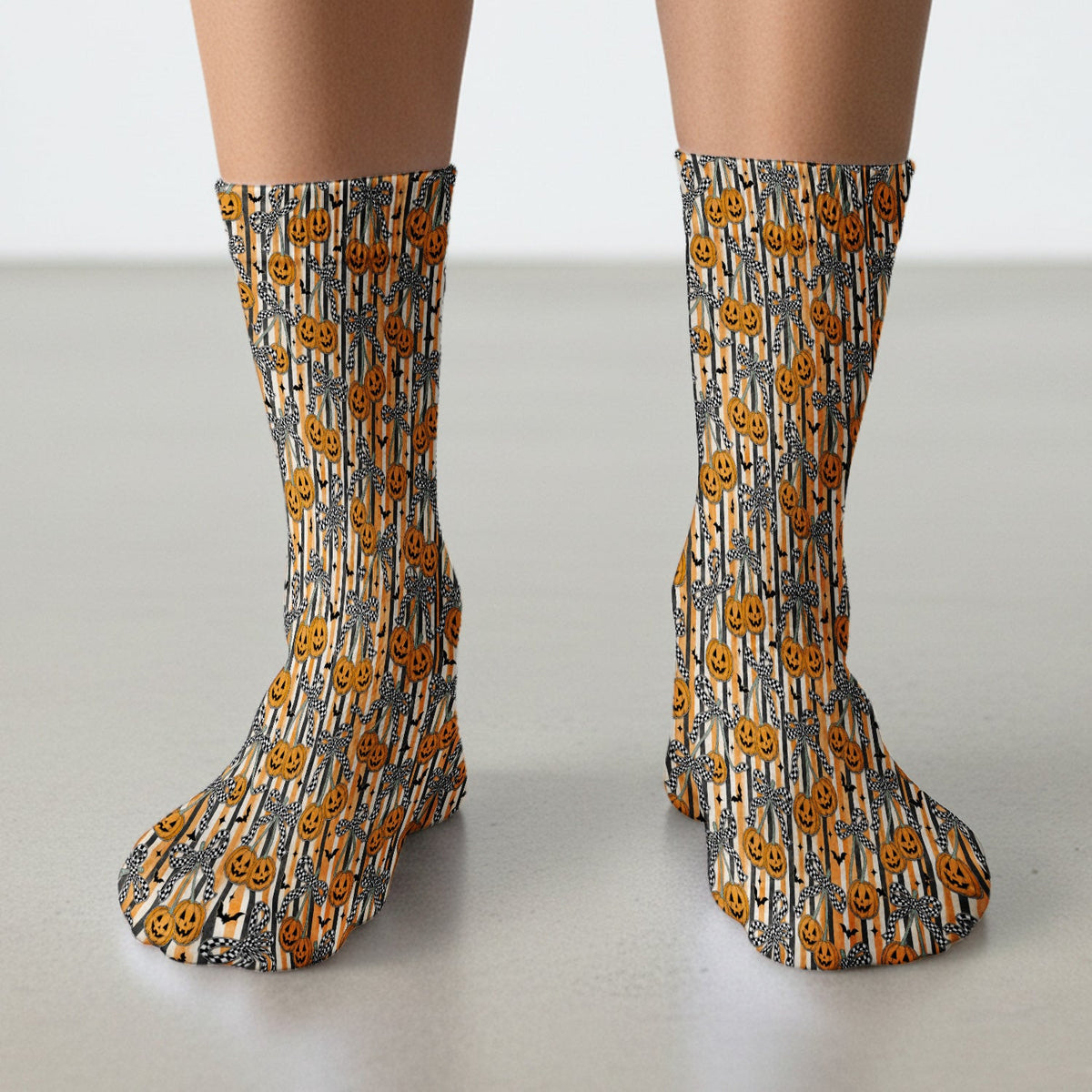 Halloween Bow Stripe Print Socks, Adult Socks for Men and Women
