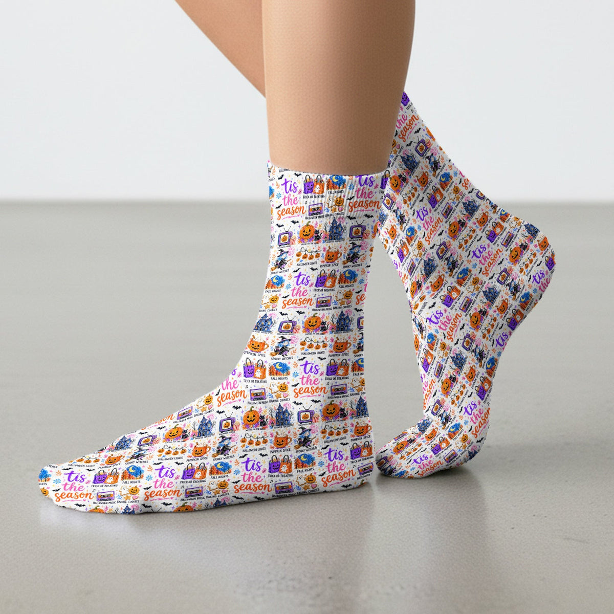 Pumpkin Ghost Spooky Season Print Socks, Adult Socks for Men and Women