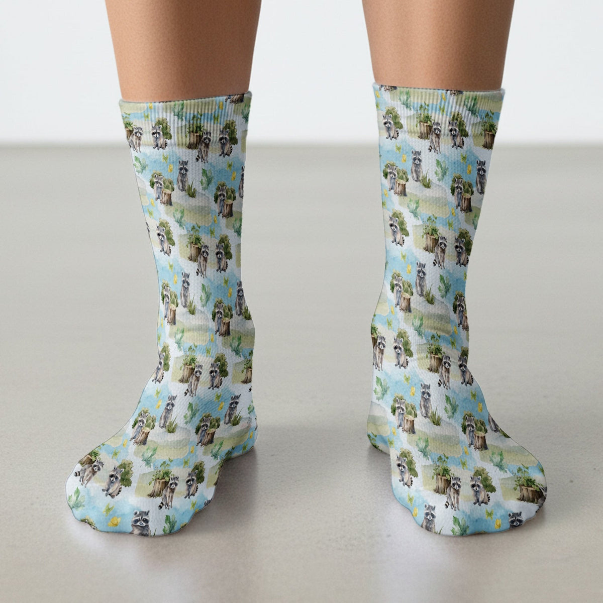 Cute Raccoon Woodland Print Socks, Adult Socks for Men and Women