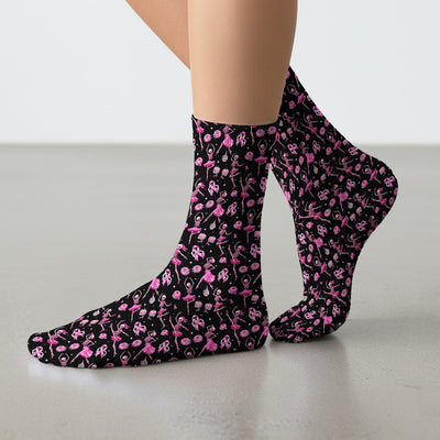 Pink Ribbon Skeleton Ballerina Print Socks, Adult Socks for Men and Women