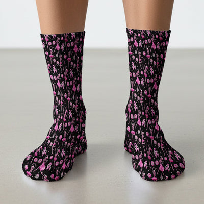 Pink Ribbon Skeleton Ballerina Print Socks, Adult Socks for Men and Women