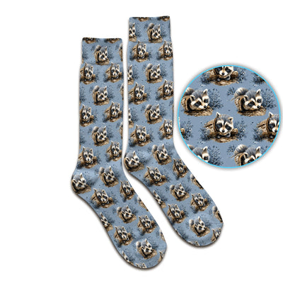 Cute Raccoon In Log Pattern Socks, Adult Socks for Men and Women