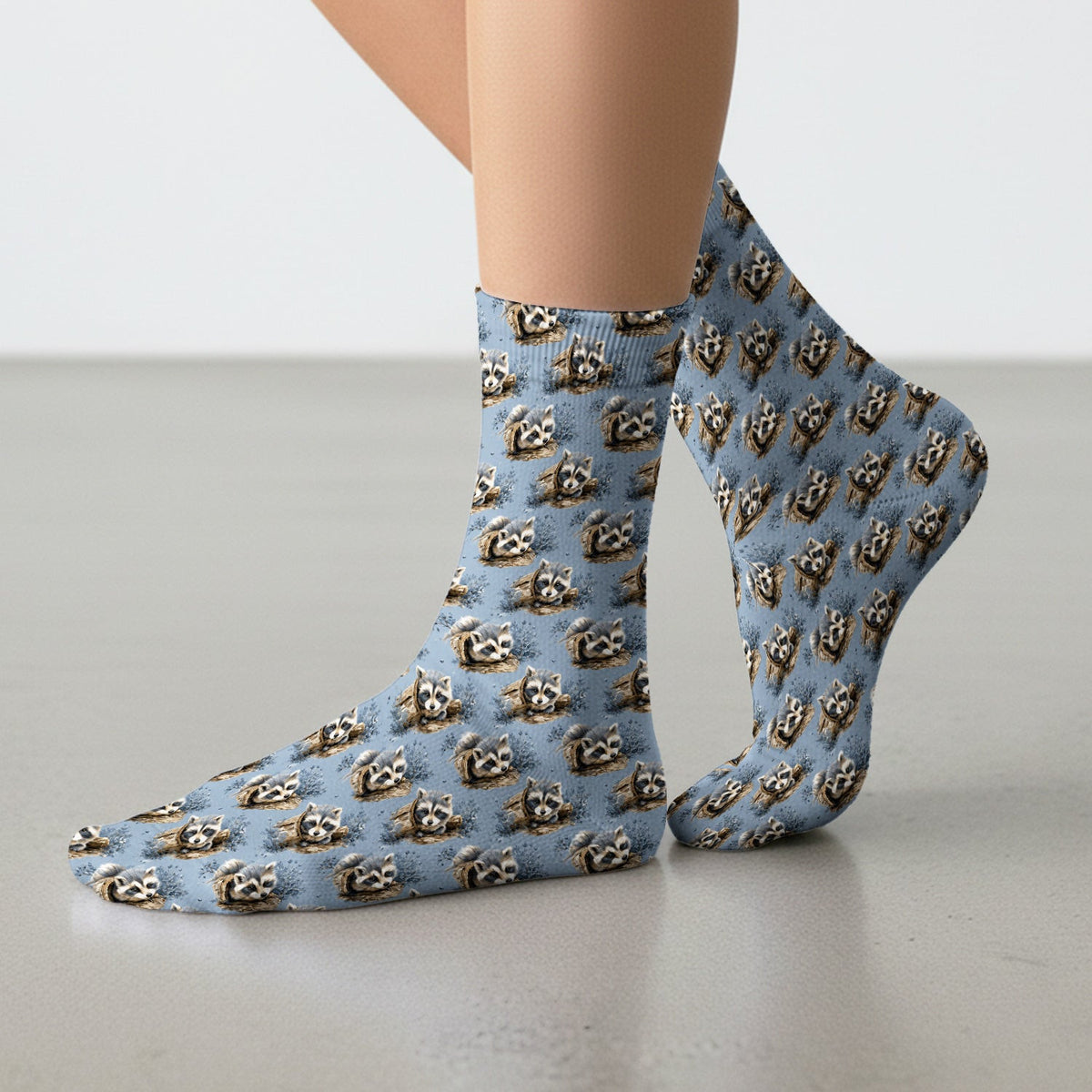 Cute Raccoon In Log Pattern Socks, Adult Socks for Men and Women