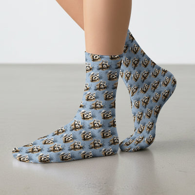 Cute Raccoon In Log Pattern Socks, Adult Socks for Men and Women