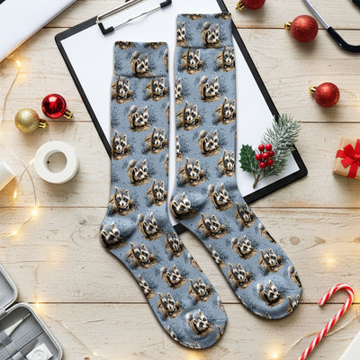 Cute Raccoon In Log Pattern Socks, Adult Socks for Men and Women