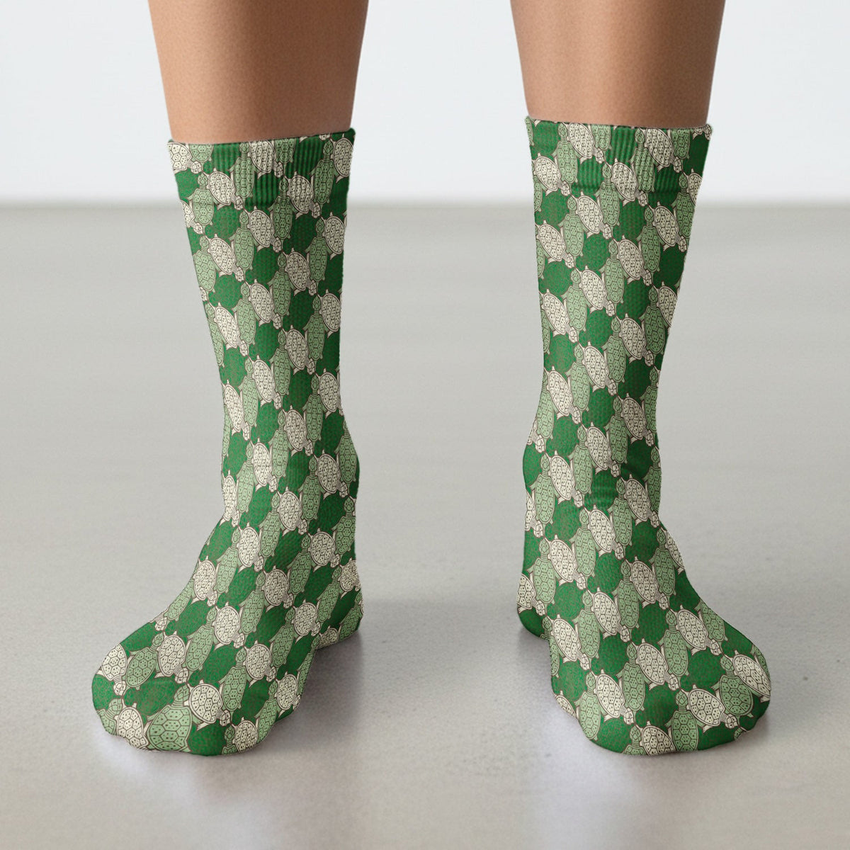 Green Sea Turtle Shell Pattern Socks, Adult Socks for Men and Women