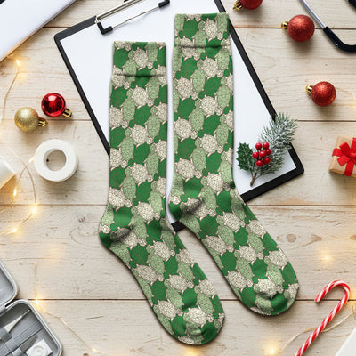 Green Sea Turtle Shell Pattern Socks, Adult Socks for Men and Women
