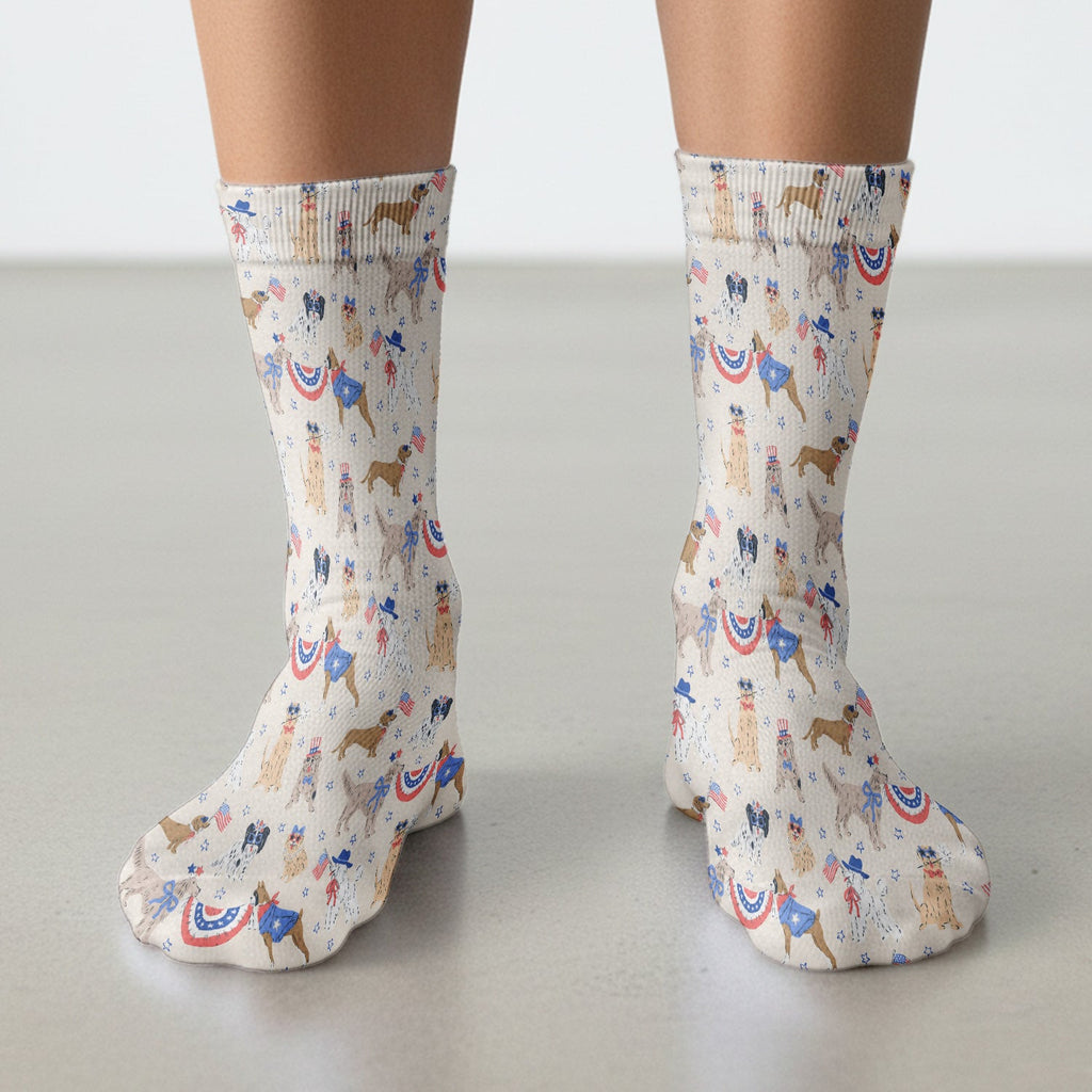 Patriotic Dog Parade Pattern Socks, Adult Socks for Men and Women