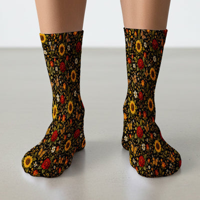 Autumn Sunflower Rose Butterfly Pattern Socks, Adult Socks for Men and Women