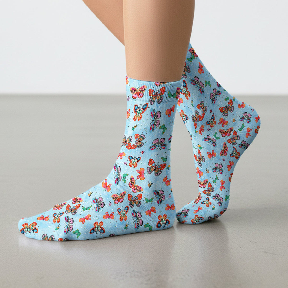 Colorful Butterfly Garden Pattern Socks, Breathable Fabrics Medical Uniform