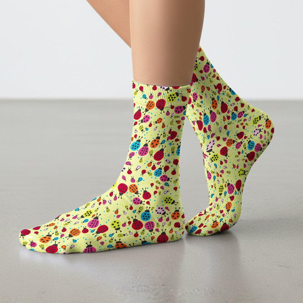Colorful Ladybug Garden Pattern Socks, Adult Socks for Men and Women