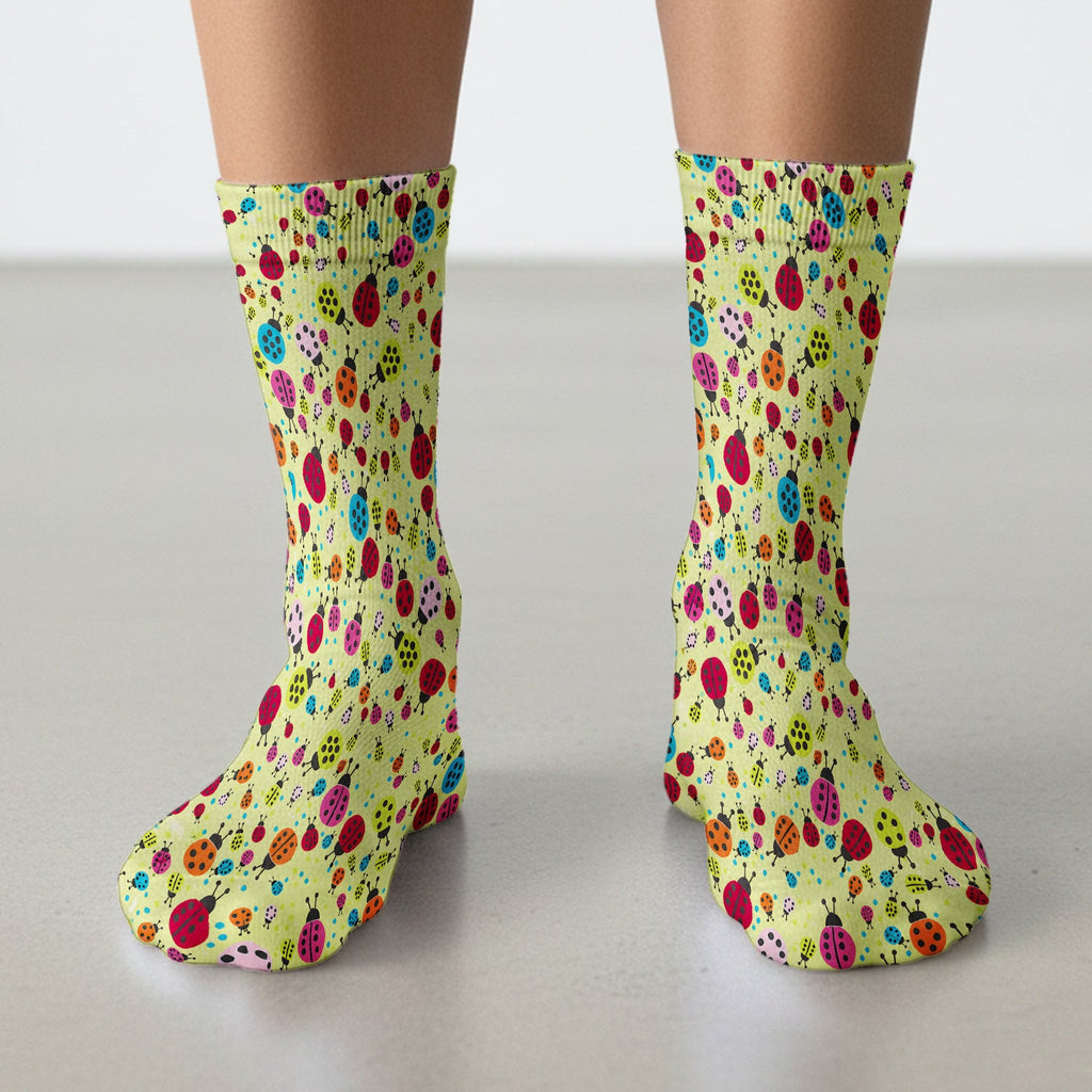 Colorful Ladybug Garden Pattern Socks, Adult Socks for Men and Women
