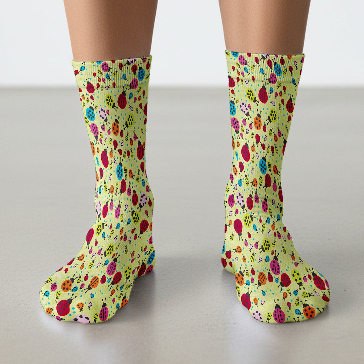Colorful Ladybug Garden Pattern Socks, Adult Socks for Men and Women