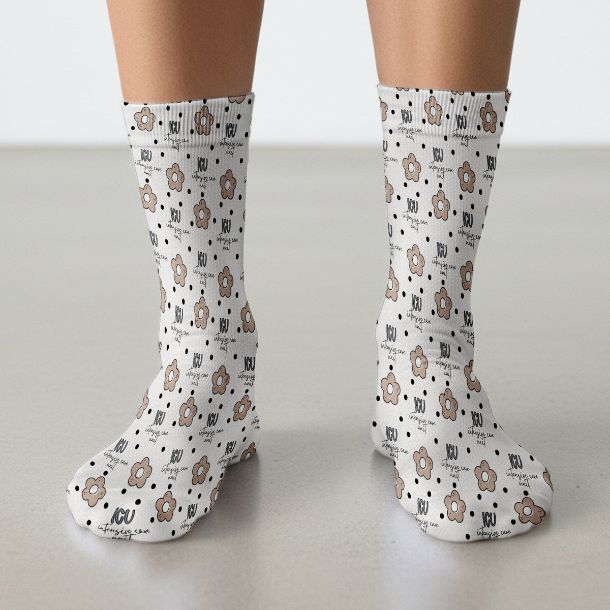 Cute ICU Nurse Flower Polka Dot Pattern Socks, Adult Socks for Men and Women