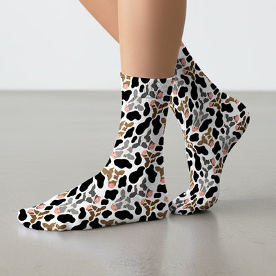 Cute Cow Face Black White Pattern Nurse Socks, Adult Socks for Men and Women