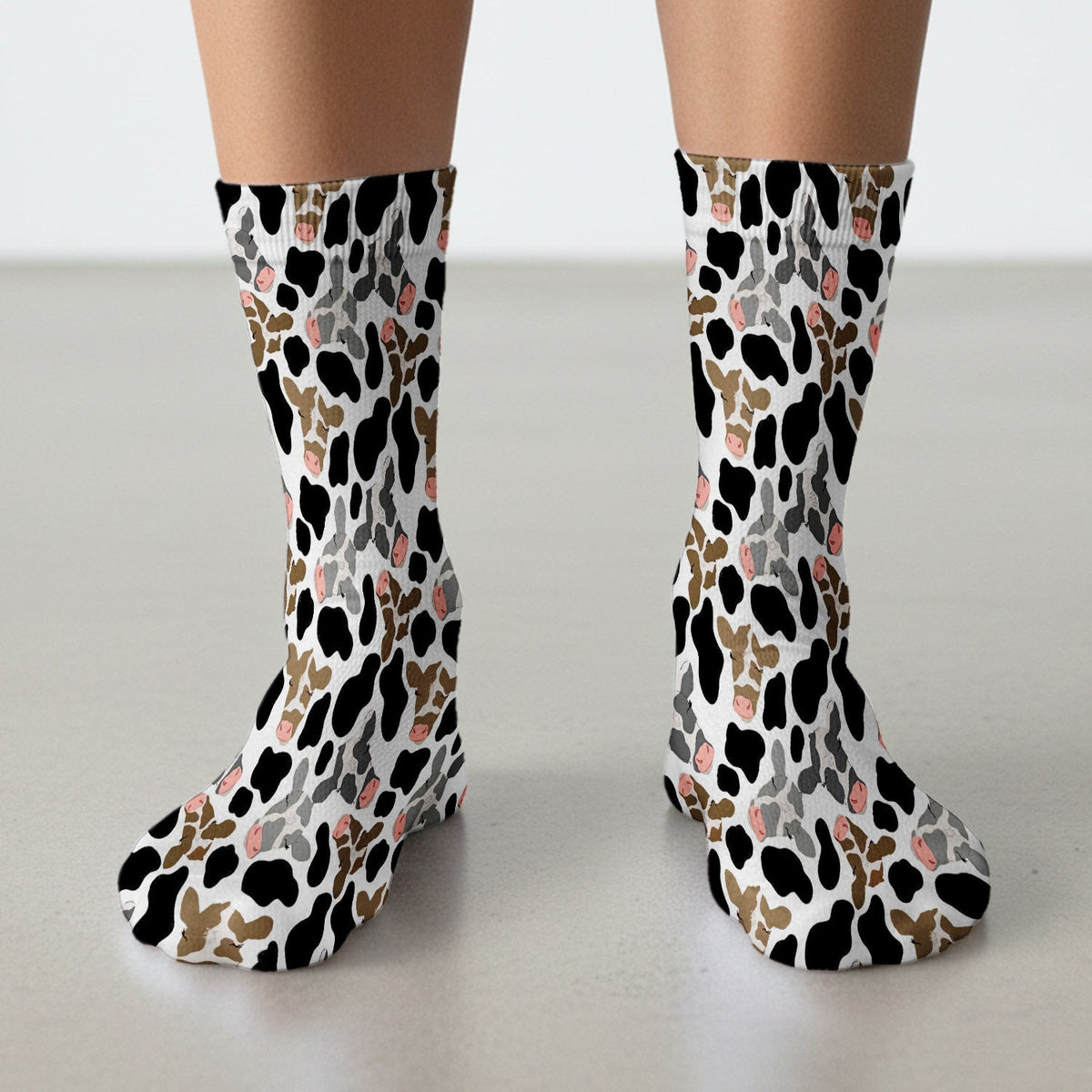 Cute Cow Face Black White Pattern Nurse Socks, Adult Socks for Men and Women