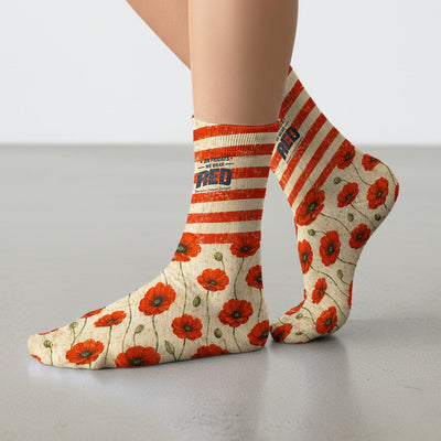 Patriotic American Flag Poppy Flower Pattern Socks, Adult Socks for Men and Women