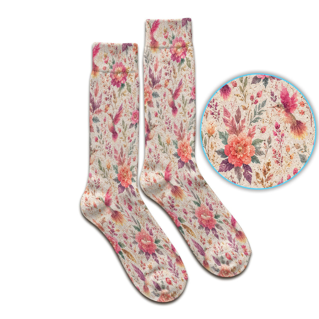 Hummingbird Floral Garden Pattern Socks, Adult Socks for Men and Women