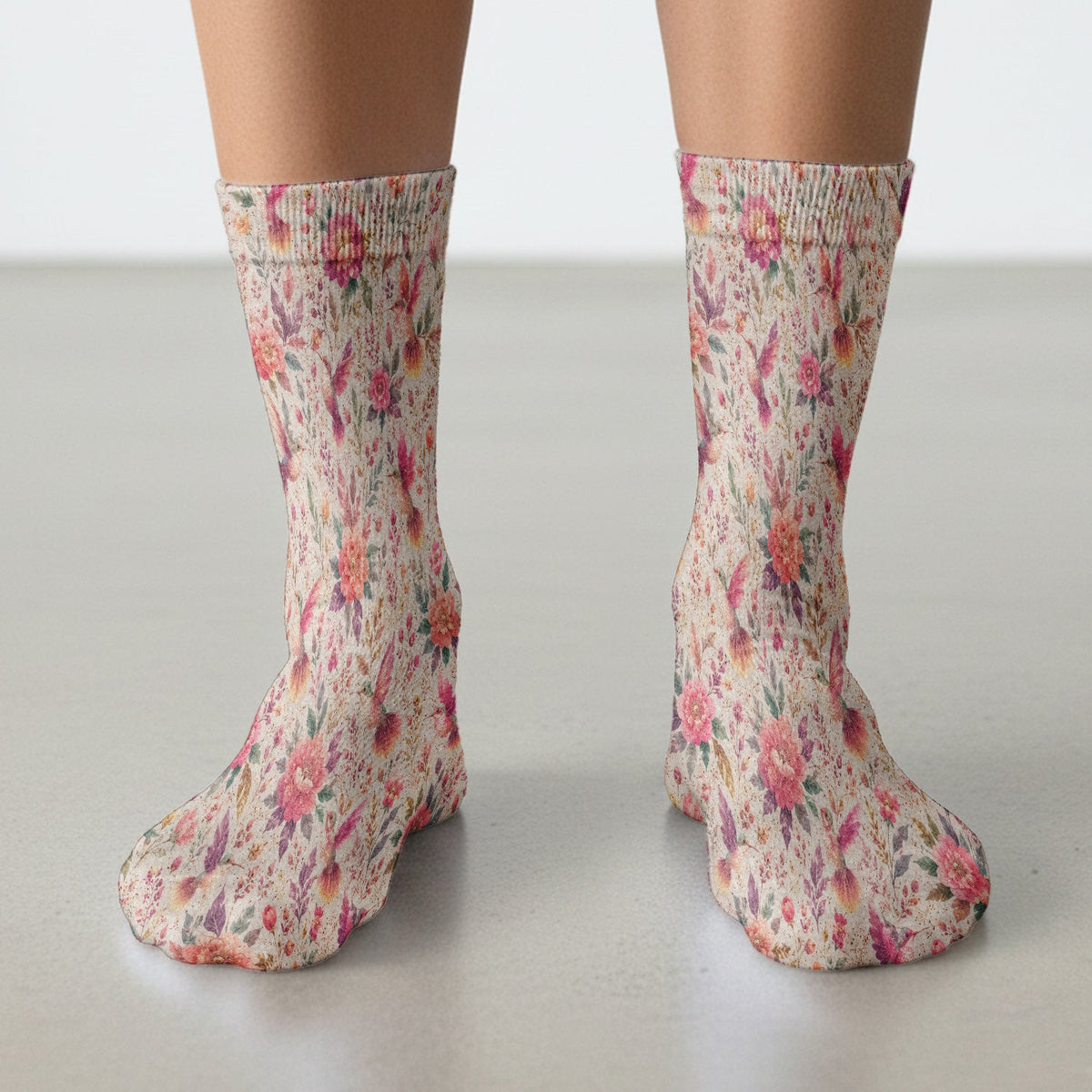Hummingbird Floral Garden Pattern Socks, Adult Socks for Men and Women