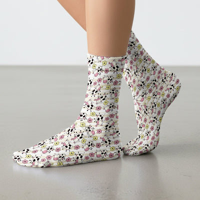 Cute Cartoon Cow Flower Meadow Pattern Nurse Socks, Adult Socks for Men and Women