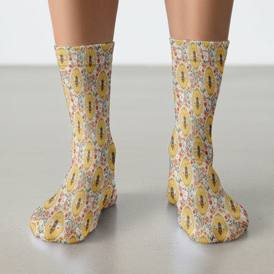 Vintage Honeybee Floral Garden Pattern Nurse Socks, Adult Socks for Men and Women