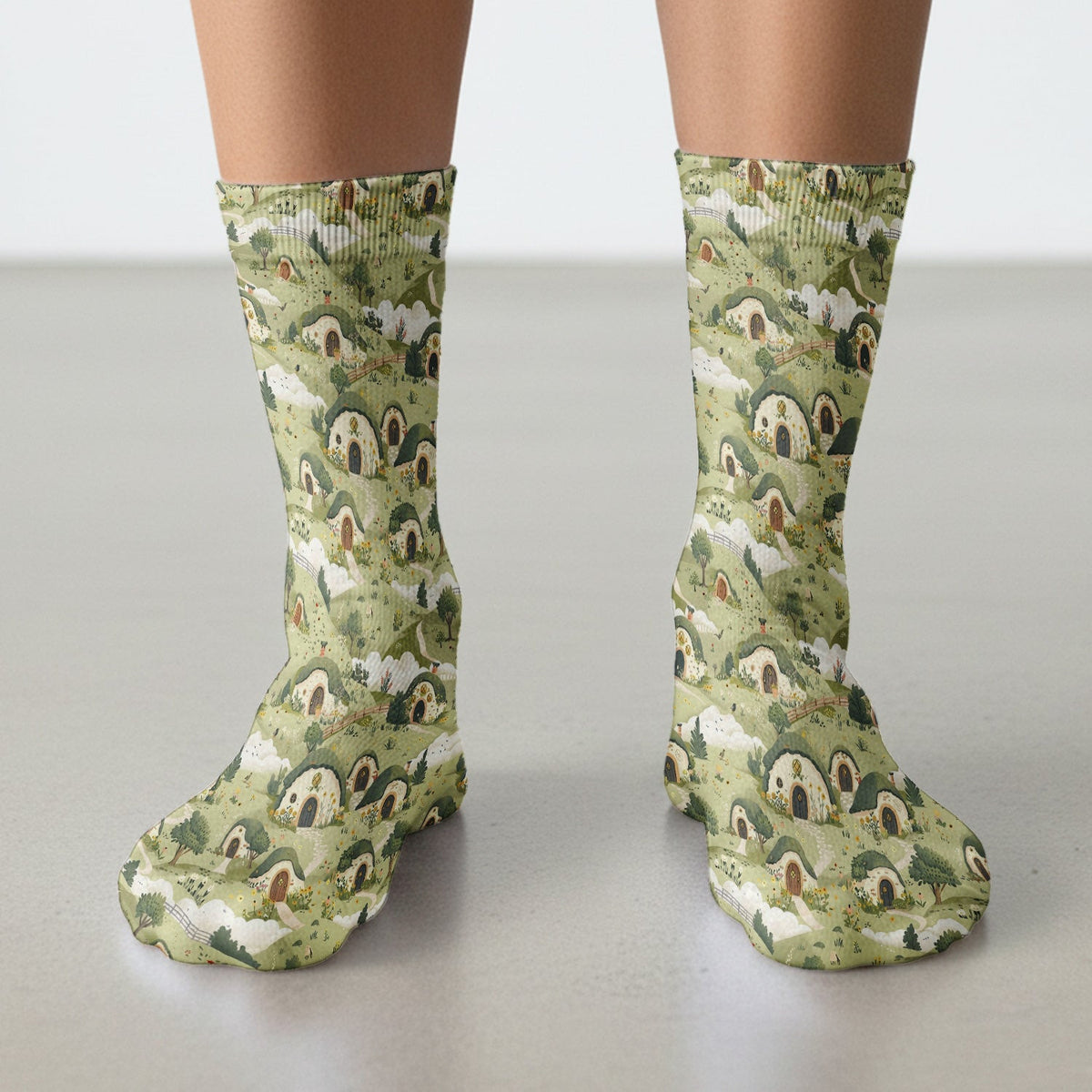 Cozy Hobbit Village Landscape Pattern Socks, Adult Socks for Men and Women