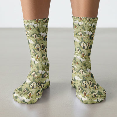 Cozy Hobbit Village Landscape Pattern Socks, Adult Socks for Men and Women