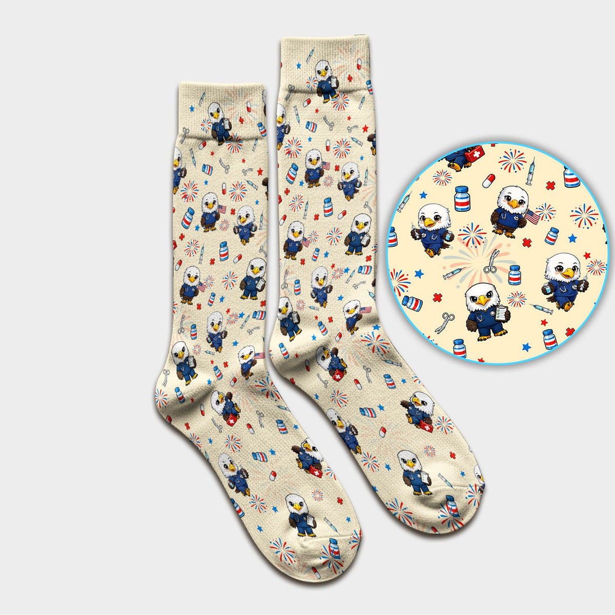 Patriotic Nurse Eagle Fireworks Medical Pattern Sock, Breathable Fabrics Medical Uniform