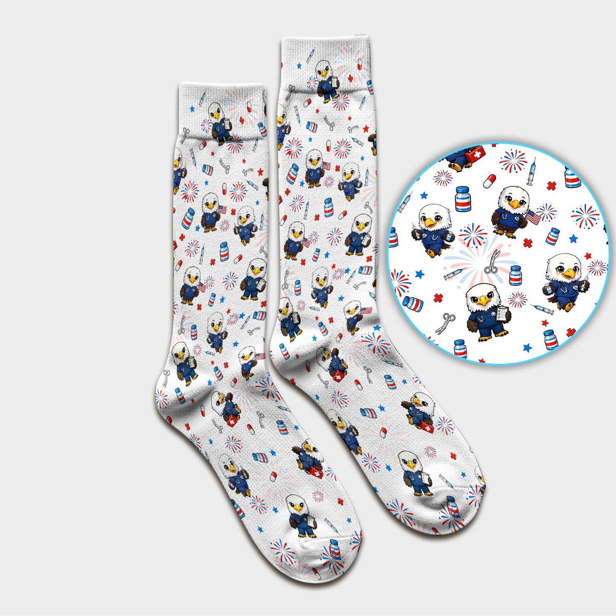 Patriotic Nurse Eagle Fireworks Medical Pattern Sock, Breathable Fabrics Medical Uniform