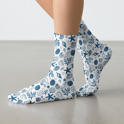 Cute Ocean Shell Starfish Pattern Socks, Adult Socks for Men and Women
