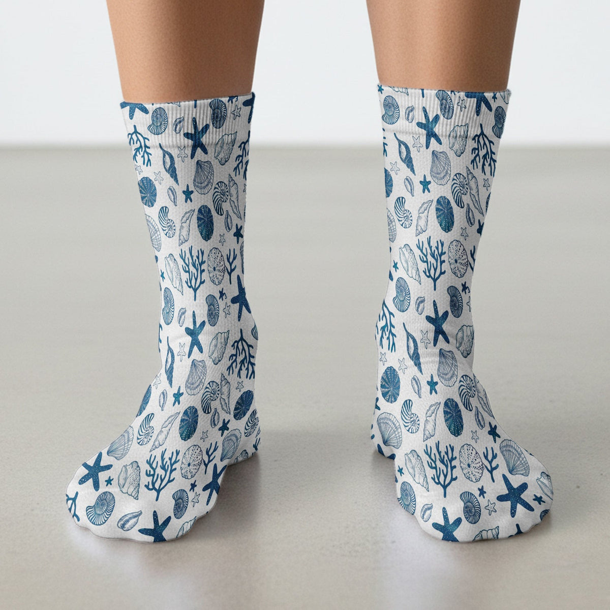 Cute Ocean Shell Starfish Pattern Socks, Adult Socks for Men and Women