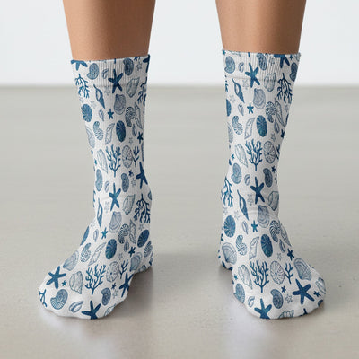 Cute Ocean Shell Starfish Pattern Socks, Adult Socks for Men and Women